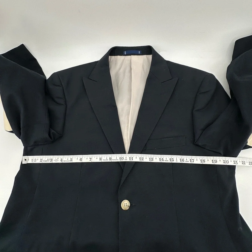Paul Fredrick‎ Blazer Mens 40S Navy Blue Cotton Suede Elbow Patches Academia
